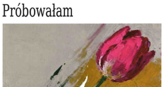 Różowy tulipan namalowany pociągnięciami pędzla na szarym tle