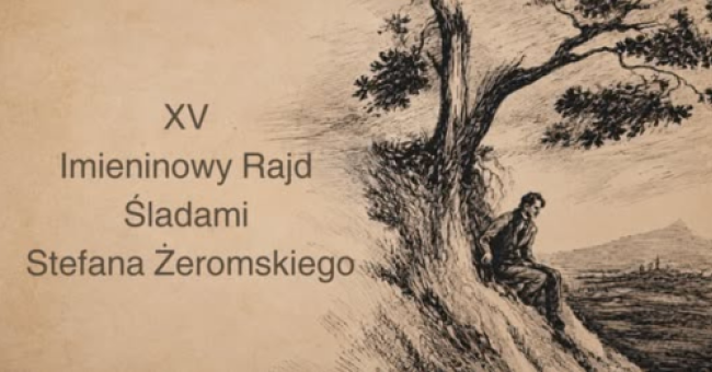 Sepia rysunek drzewa na skarpie z rozległym krajobrazem