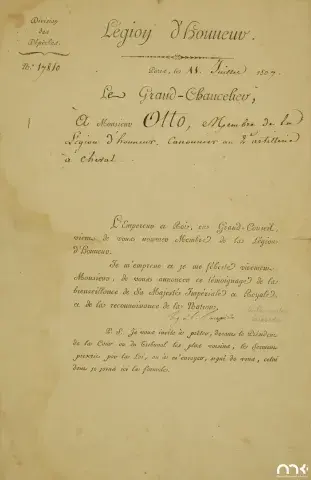 Skan historycznego, odręcznego listu we francuskim na pożółkłym papierze