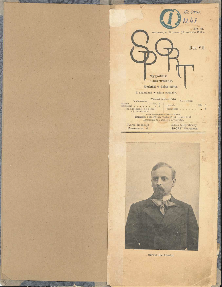 Strona tytułowa 15 numeru tygodnika Sport z 13 kwietnia 1901 roku
