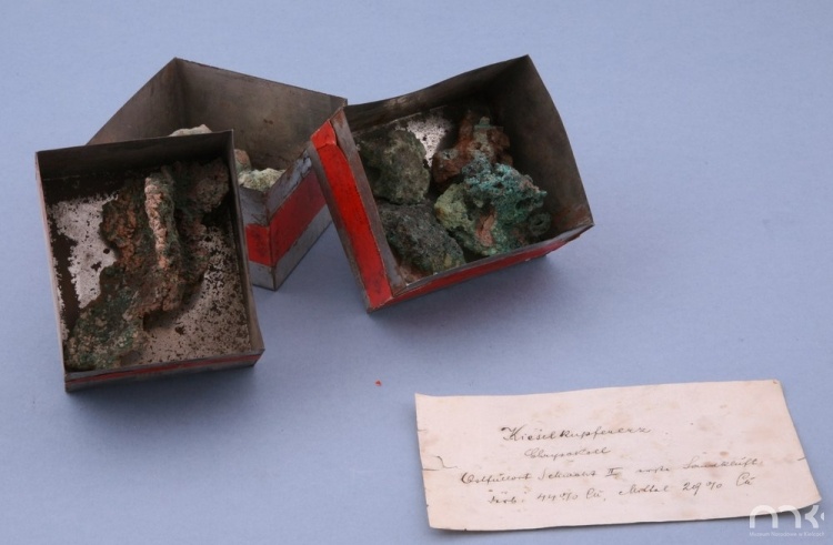 Okazy mineralogiczne z kopalni w Miedziance zebrane przez zarządcę kopalni Wiktora Furnkranza w 1916 r.