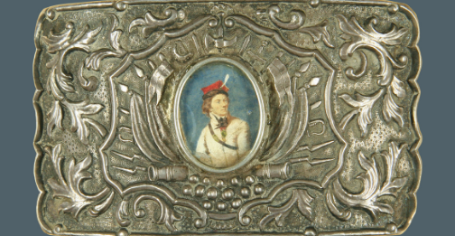 Klamra do pasa z wizerunkiem Tadeusza Kościuszki, blacha srebrna, szkło, papier, Galicja 1862