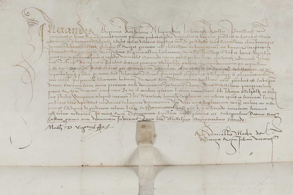 Dokument króla Aleksandra Jagiellończyka odnoszący się do dóbr Orawa Polska, Kraków, 12.02.1502 