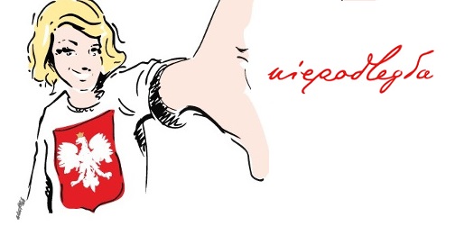 Grafika: dziwczyna z godłem Polski na koszulce, napis logo projektu Niepodległa e